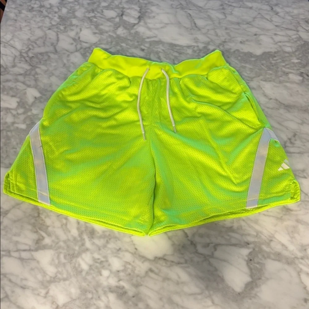 Adidas Bright Yellow Mesh Basketball Shorts. Size small, 7”